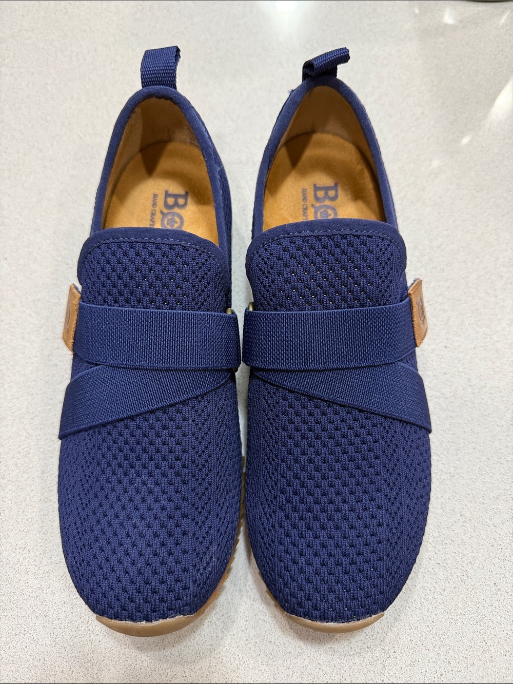 Born Navy Knit Slip-On Sneakers with Tan Accents